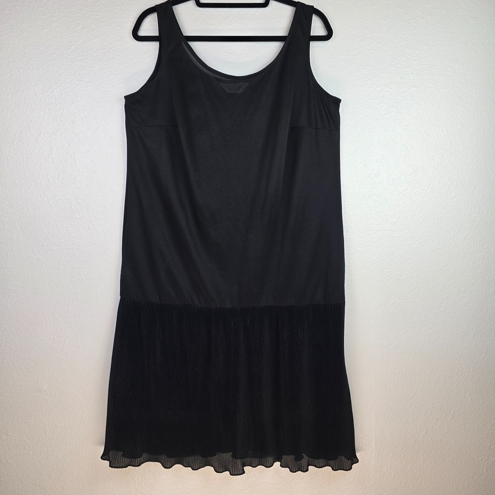 JCPenny Black Sleeveless Mesh Hem Tunic Slip Dress Women's MED Boho Lagenlook